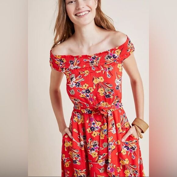 Anthropologie, 52 Conversations Off-The-Shoulder Floral Dress – Size 6 – Pockets - Picture 4 of 16